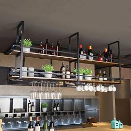 KEPMOGOH Deckenregal Weinregal mit Glashalter,