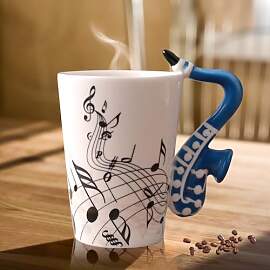 Keramik Kaffeetasse mit Saxophon Henkel, Musik