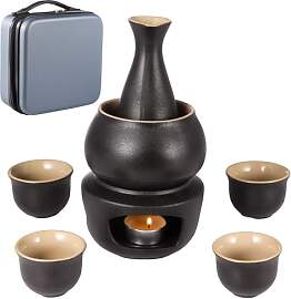 Keramik-Sake-Set mit Stövchen, 8-teiliges