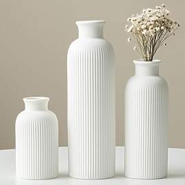 Keramik Vasen 3er-Set, Weiß, Kleine Blumenvasen