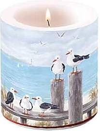 Kerze Sommer Möwen am Ufer als Tischdeko.