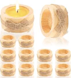Kerzenhalter Holz, 12 Stück Rund Teelichthalter
