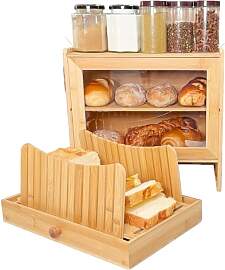 KHKJROS Brotkasten Holz mit Brotschneidebrett und