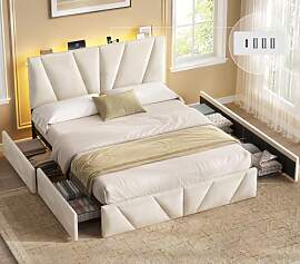 KIMENICH Bett 160x200, Samt Bett mit 4 Schubladen, 
