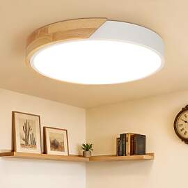 Kimjo 24W Moderne Deckenlampe Holz, φ30cm Runde