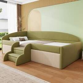 Kinderbett 90x190 Futonbett mit Stufen, Geländern 