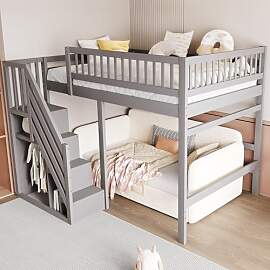 Kinderbett Etagenbett 140x200, Hochbett mit Treppe 