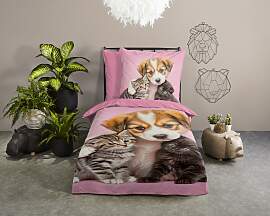 Kinderbettwäsche "Amis", rosa, B/L: