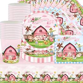 Kindergeburtstagsparty, 61Stk Rosa Bauernhof