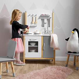 Kinderküche Molly Grau/Weiß Echtholz/MDF