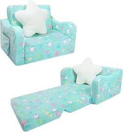 Kindersofa Ausklappbar mit Sternenkissen,2 in 1