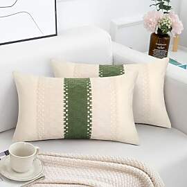 Kissen Grün Bezug 30x50 Baumwolle, 2er Set Boho