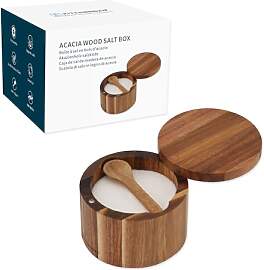 KITCHENDAO Acacia Holz Salzdose mit Integriertem