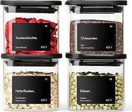 KIVY Vorratsgläser eckig [4x400ml] + Etiketten -