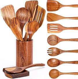 Kochlöffel Set Holz, 9 Stück Holz Kochbesteck