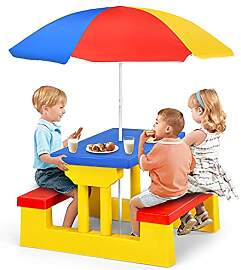 KOMFOTTEU Kinder Sitzgruppe mit Sonnenschirm,