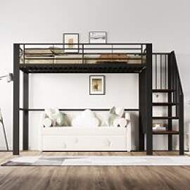 KOMHTOM Metall Hochbett 140x200 cm mit geräumigem 