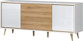 Kommode Tuanai 05, Farbe: Eiche / Weiß Hochglanz