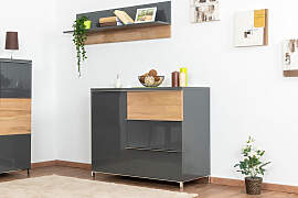 Kommode Vaitele 12, Farbe: Anthrazit Hochglanz /