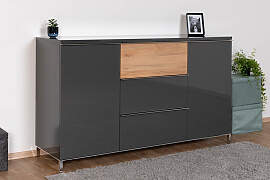 Kommode Vaitele 13, Farbe: Anthrazit Hochglanz /