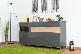 Kommode Vaitele 28, Farbe: Anthrazit Hochglanz /