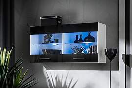 Komodee, Vitrine Schrank Savona, Schwarz/Weiß,