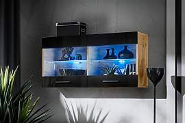 Komodee, Vitrine Schrank Savona, Schwarz/Wotan,