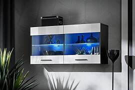 Komodee, Vitrine Schrank Savona, Weiß/Schwarz,