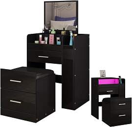 Komtopod Schwarz Schminktisch mit LED Beleuchtung