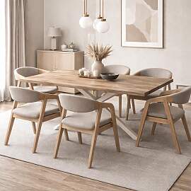 konfigurierbarer Spider-Esstisch, Wildeiche White