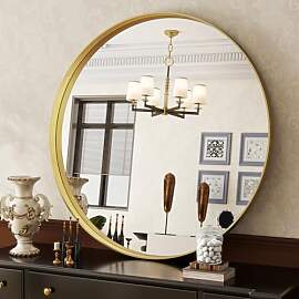 Koonmi Luxuriöse Spiegel Rund 81 cm, Gold Tiefer