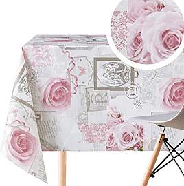 KP HOME Grau Wachstuch mit Staubrosa Rosen Shabby