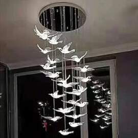Kreative Glas Vogel LED Kronleuchter Treppe Hotel