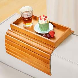 Kssiaz Sofatablett Armlehne, Bambus Sofa Tablett
