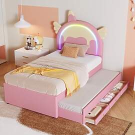KUAKE Kinderbett 90x200 Polsterbett mit LED,