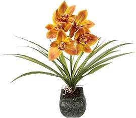 Künstliche Cymbidium-Orchidee 40cm mit Blätter