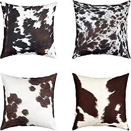 Kuhfell Kissenbezüge 45x45 Set von 4 Schwarz
