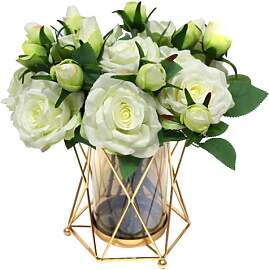 Kunstblumen mit Vase, Seidenrosen, Blumenstrauß,