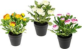 Kunstblumen Ranunkeln im Topf Seidenblumen Blüten 