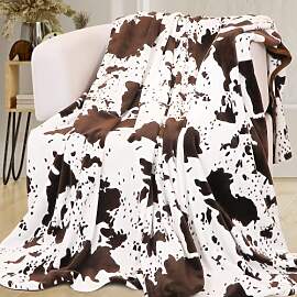 Kuscheldecke mit Kuhmuster, Plüsch,