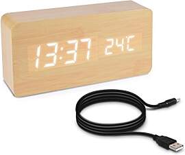 kwmobile Wecker Uhr in Holzoptik digital -