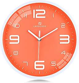 Lafocuse 3D Große Ziffern Orange Wanduhr Lautlos, 