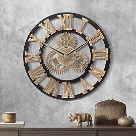 Lafocuse Holz Wanduhr Groß Industrial Gold,