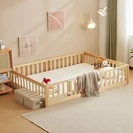 LALAHO 2-in-1 Bodenbett Montessori Kinderbett mit