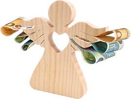 LAMEK Holzengel mit Herz Holz Schutzengel