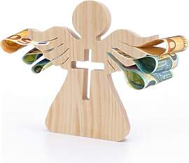 LAMEK Holzengel mit Kreuz Holz Schutzengel