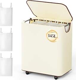 LAMU Wäschekorb 3 Fächer, Wäschesammler 145L