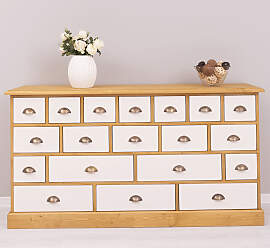 Landhaus Apothekerkommode groß weiß - hellbraun