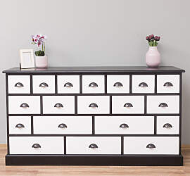 Landhaus Apothekerkommode groß weiß - schwarz