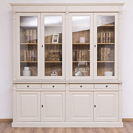 Landhaus Bücherschrank mit Glastüren cremegrau